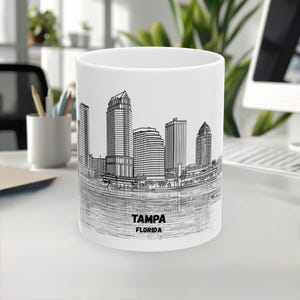 Caneca Tampa, caneca Flórida, caneca EUA, caneca de lembrança de viagem, caneca de horizonte da cidade, caneca de ponto turístico, caneca de café, caneca de cerâmica branca, caneca de 11 oz e 15 oz