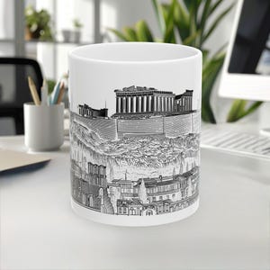 Caneca de Atenas, caneca da Grécia, caneca de lembrança de viagem, caneca de arte linear, caneca de ponto turístico, caneca de café, presente para viajante, caneca de cerâmica branca, caneca de 11 oz/15 oz