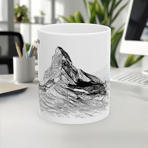 Caneca Matterhorn, caneca Suíça, lembrança de viagem, caneca LineArt, caneca de ponto turístico, caneca de café, presente para viajante, caneca de cerâmica branca, caneca de 11oz/15oz