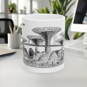 Gardens By The Bay Mug, Singapore Mug, Skyline&Landmark, LineArt Mug, Unique Travel Gift, Coffee Mug, Souvenir, 11oz/15oz, White Ceramic mug