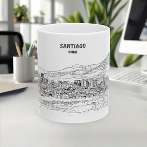Santiago Mug, Chile Mug, Travel mug, Souvenir mug, Line Art Mug, skyline Landmark mug, Coffee mug, White ceramic mug, 11oz/15oz mug