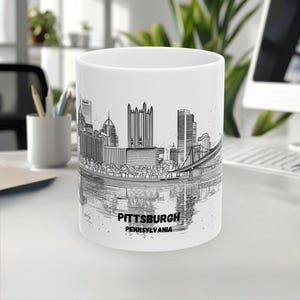 Pittsburgh Mug, Pennsylvania mug, USA Mug, Travel Souvenir, City skyline Landmark, Coffee mug, Unique mug, White mug, 11oz 15oz Ceramic mug