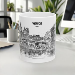 Venice Mug, Italy Mug, Coffee Mug, Souvenir, Europe mug, Line Art Mug, White-Black Design, Travel Gift, 11oz/15oz, White Ceramic mug