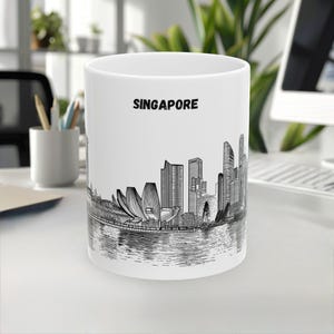 Singapore Mug, Skyline&Landmark mug, LineArt Mug, White Black Design, Unique Travel Gift, Coffee Mug, Souvenir, 11oz/15oz, White Ceramic mug