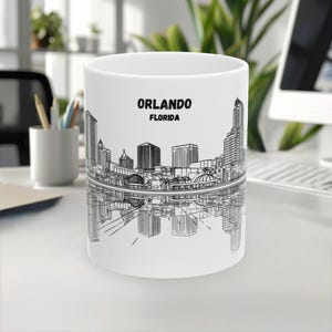 Caneca Orlando, caneca Flórida, caneca EUA, caneca lembrança de viagem, caneca horizonte da cidade, caneca ponto turístico, caneca café, caneca cerâmica branca, caneca 11oz 15oz