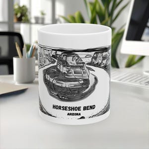 Horseshoe Bend Mug, Arizona USA Mug, Travel Souvenir mug, Line Art Mug, Natural Landmark mug, Coffee mug, White ceramic mug, 11oz 15oz mug,