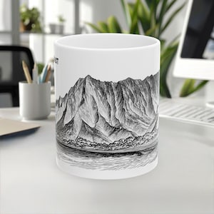 Na Pali Coast Mug, Hawaii USA Mug, Travel Souvenir mug, Line Art Mug, Natural Landmark mug, Coffee mug, White ceramic mug, 11oz 15oz mug,