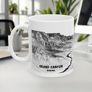 Grand Canyon Mug, Arizona USA Mug, Travel Souvenir mug, Line Art Mug, Natural Landmark mug, Coffee mug, White ceramic mug, 11oz 15oz mug,