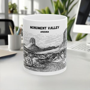 Monument Valley Mug, Arizona USA Mug, Travel Souvenir mug, Line Art Mug, Natural Landmark mug, Coffee mug, White ceramic mug, 11oz 15oz mug,