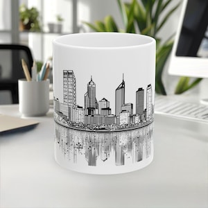 Perth Mug, Australia Mug, Travel Souvenir mug, Unique, Line Art Mug, City skyline Landmark mug, Coffee mug, White ceramic mug, 11oz/15oz mug