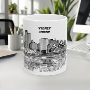 Sydney Mug, Australia Mug, Travel Souvenir mug, Unique Line Art Mug, City skyline Landmark mug, Coffee mug, White ceramic mug, 11oz/15oz mug