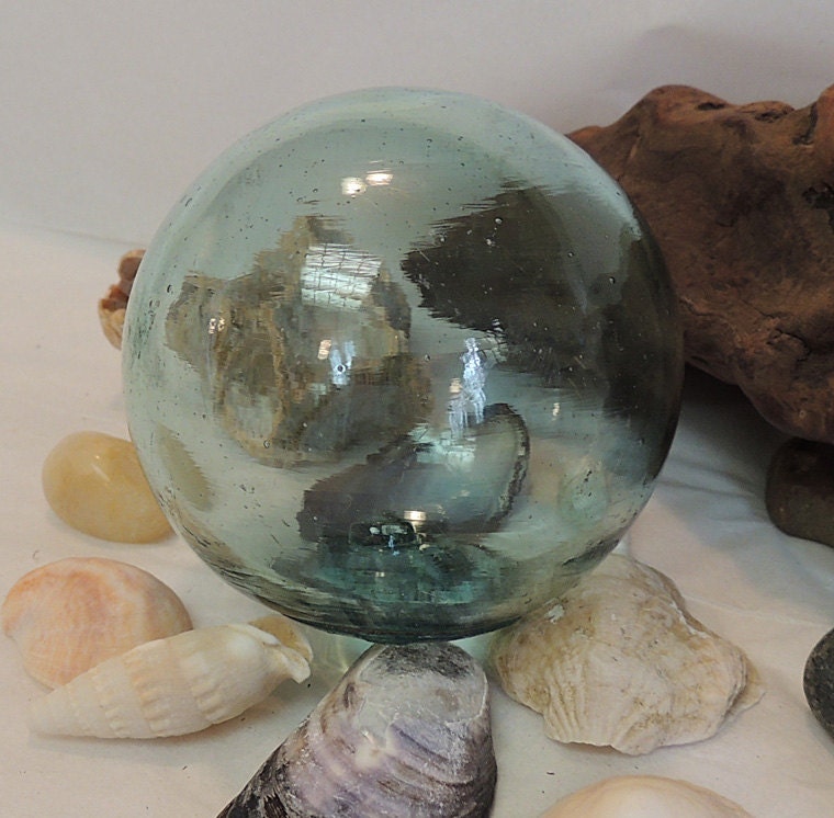 Vintage Japanese GLASS FISHING FLOAT.. Kanji Maker's Mark, Bubbles