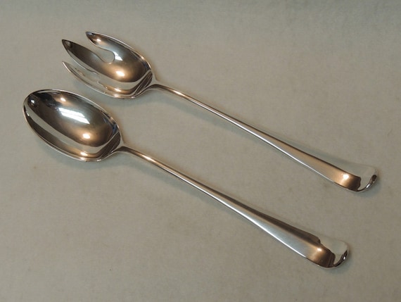 Vintage Oversized 13" Silver Plated Buffet Salad Server Spoon / Fork Set.. Italy