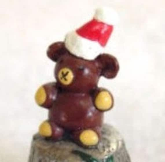 English Hand Painted Pewter Christmas Santa Bear Thimble - Vintage Artist Signed