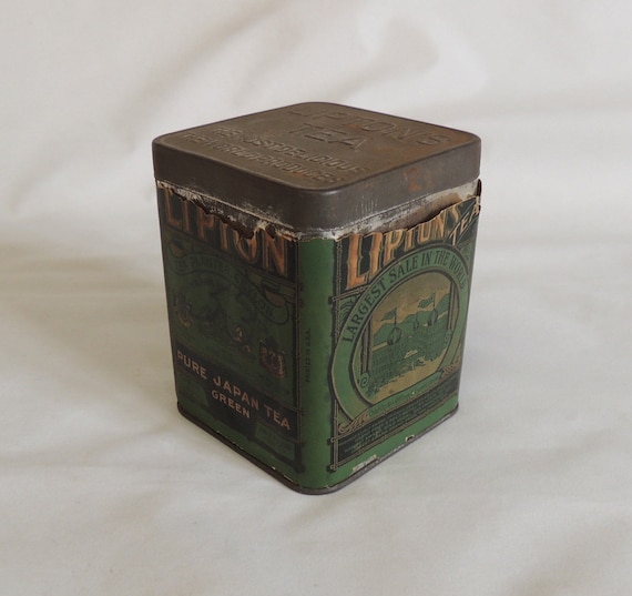 Vintage Lipton Green Tea Tin.. Paper Label Circa 1920