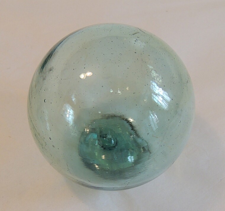 Vintage Japanese GLASS FISHING FLOAT.. Kanji Maker's Mark, Bubbles