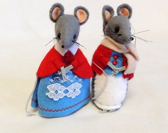 Vintage English Hand Made Felt Mouse Couple Mr. and Mrs. William Wensleydale