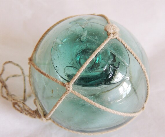 Vintage Japanese Glass Fishing Float 2.5 Inch Sky Blue & Rare Makers Mark (#7)