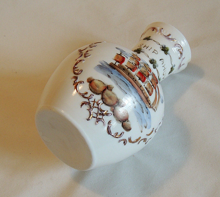 Vintage Fenton Charleton Vase Hand Painted Embossed Milk Glass