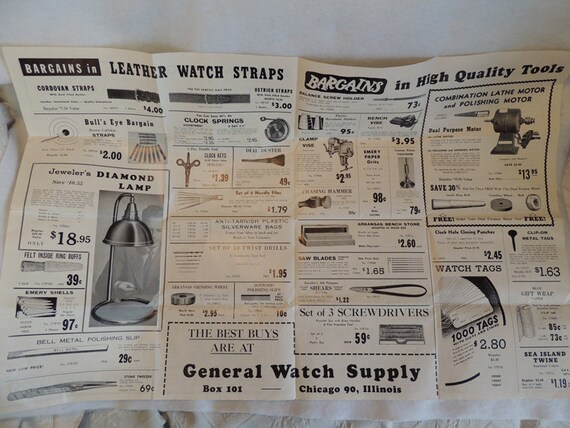 Vintage 1940's General Watch Supply Illustrated Catalog / Brochure / Poster