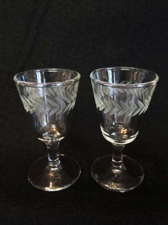 Pair Of Vintage Elegant HAND CUT CORDIAL 3.5 Inch Goblets