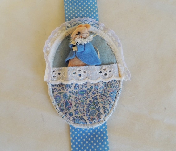 Vintage English Hand Made Mouse..A Small Hibernating Dormouse In A Pocket.. Blue Coat