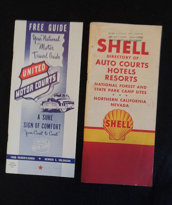 2 Vintage Travel Ephemera Auto Motor Courts Directory Guides.. Shell 1948 CA & NV.. UNITED 1950