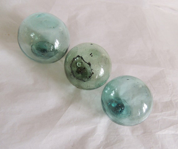 3 Unique Vintage Japanese GLASS FISHING FLOATS With Color Variations (#89)