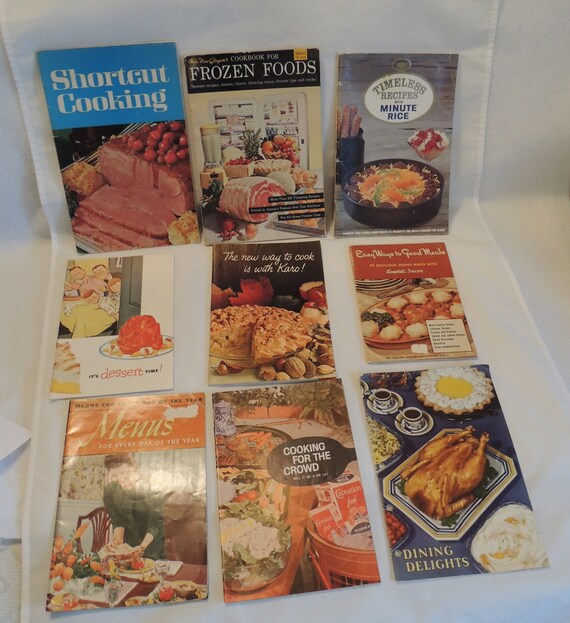 9 Vintage 1940s-60s Recipe Cook Books Mid Century.. Including Freezer, Jello, Campbells & more