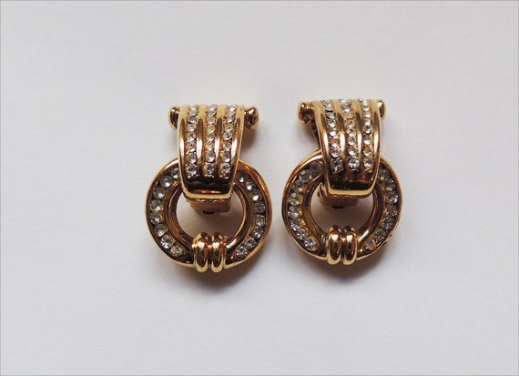 Vintage Bijoux Cascio Goldtone Encrusted Crystal Statement Clip Earrings