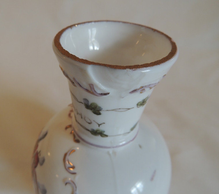 Vintage Fenton Charleton Vase Hand Painted Embossed Milk Glass