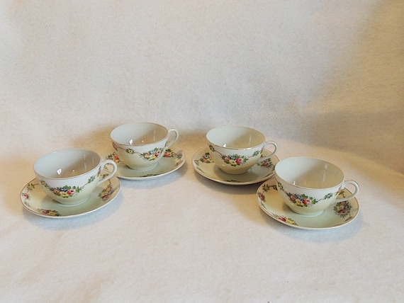 4 Matching Sets Vintage Cup & Saucer Occupied Japan.. Hand Painted Floral