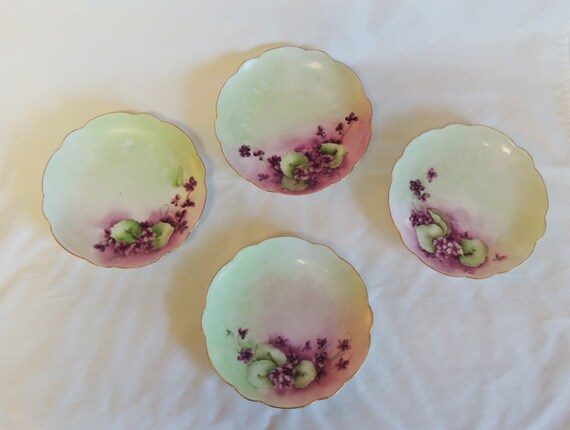 4 ANTIQUE LIMOGES FRANCE J G W Side Plates 6 1/8.. Hand Painted Violets (#1)