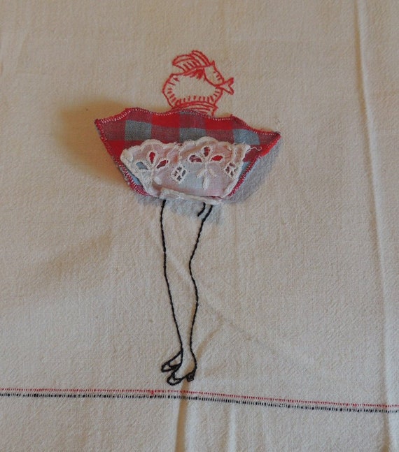 Vintage Lady Peek-A-Boo Skirt Dish Towel.. Embroidery Applique.. Skirt, Panties, Slip.. Sassy!