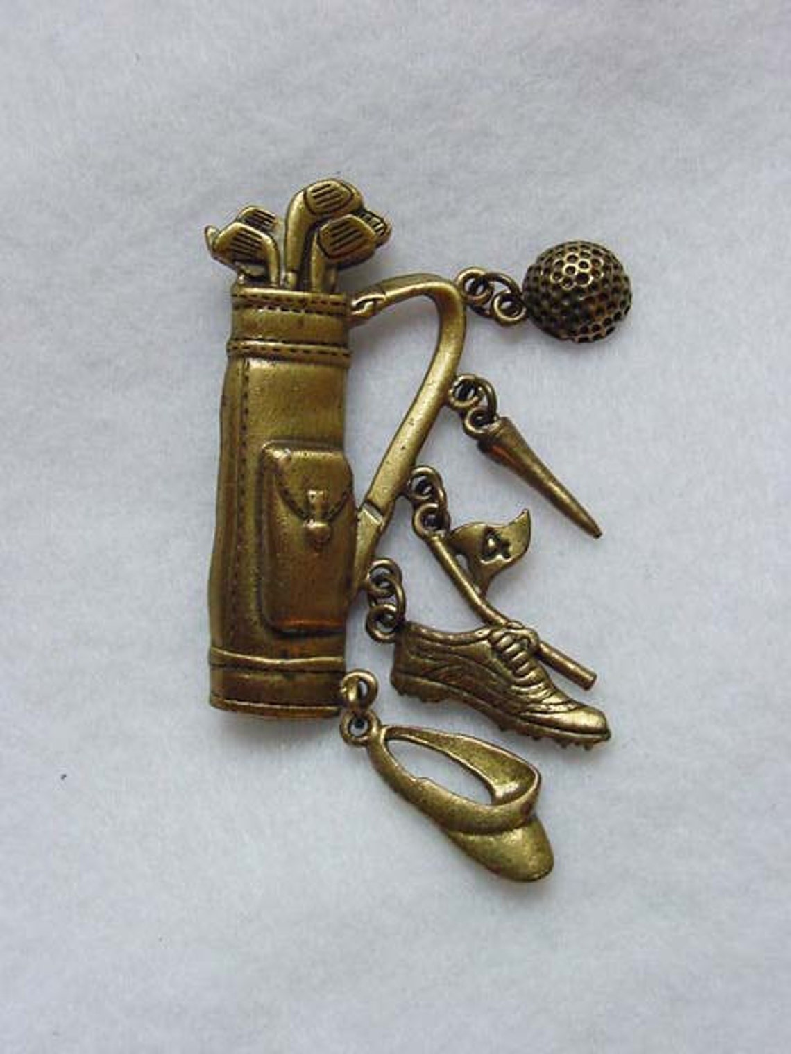 Vintage Golf Bag & Accessories Pin / Brooch by JJ.. Gold Etsy