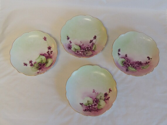 4 ANTIQUE LIMOGES FRANCE J G W Side Plates 6 1/8.. Hand Painted Violets (#2)