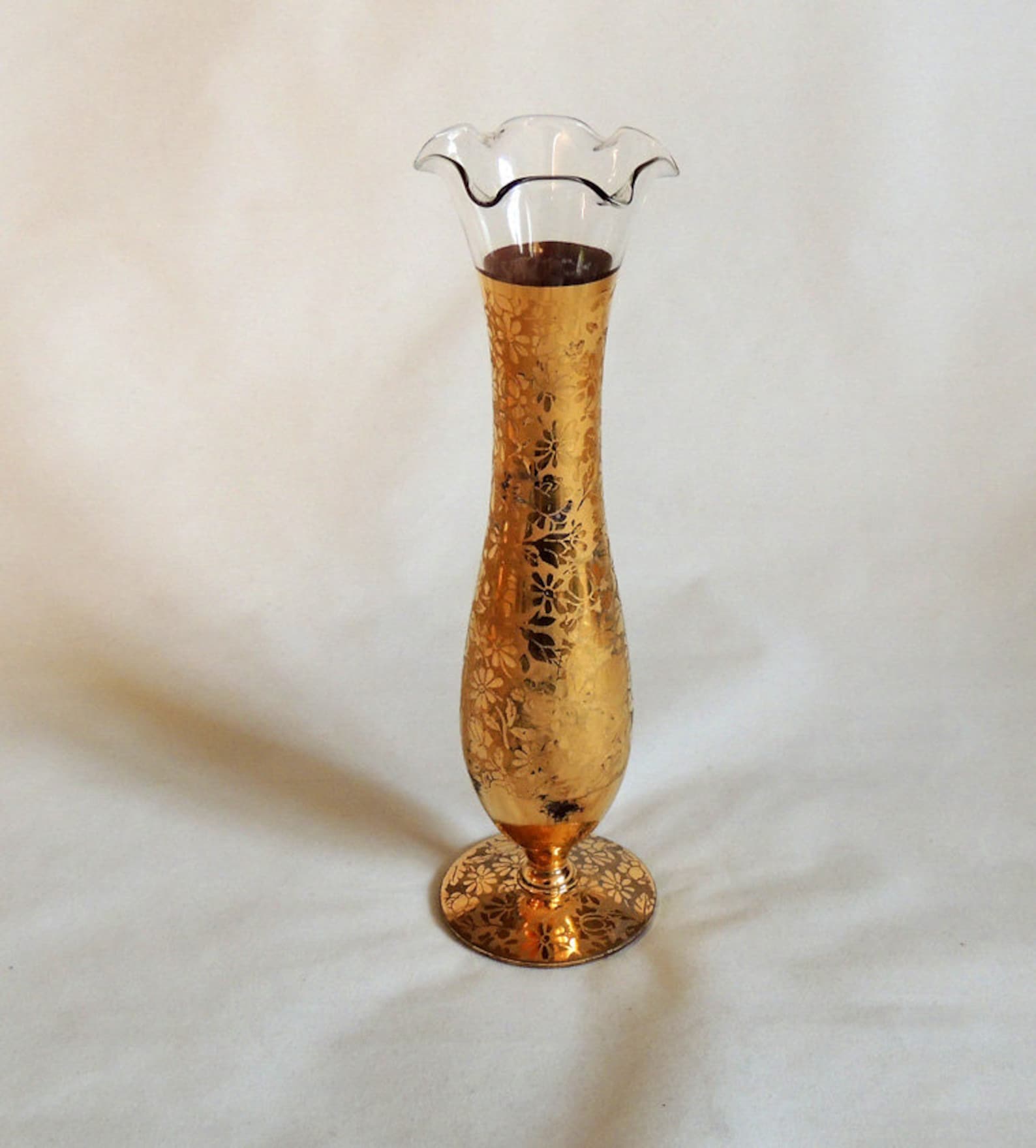 3 Vintage RANSGIL 22K Gold Overlay Glass Vanity Vases.. Etsy