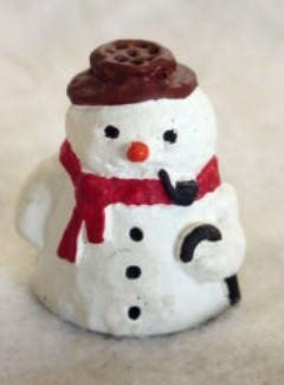 Vintage English Hand Painted Pewter Snowman Thimble - Artist Signed