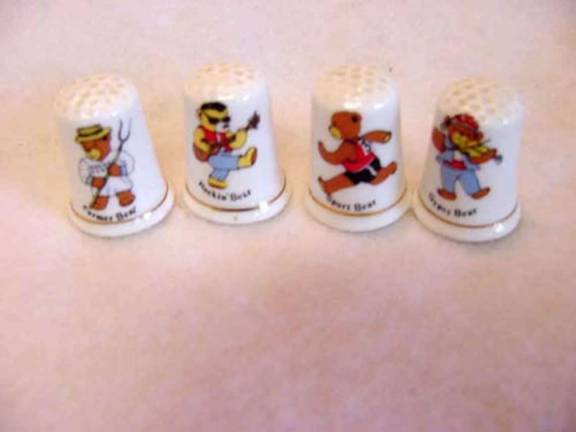 4 Vintage English Bone China Teddy Bear Thimbles.. Rocker Etsy