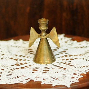 Vintage 2.5&quot; Miniature BRASS ANGEL Candle Holder