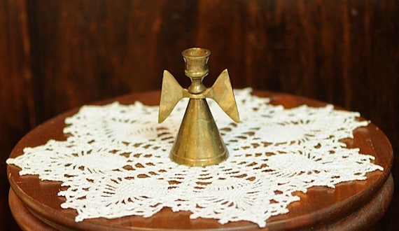 Vintage 2.5" Miniature BRASS ANGEL Candle Holder