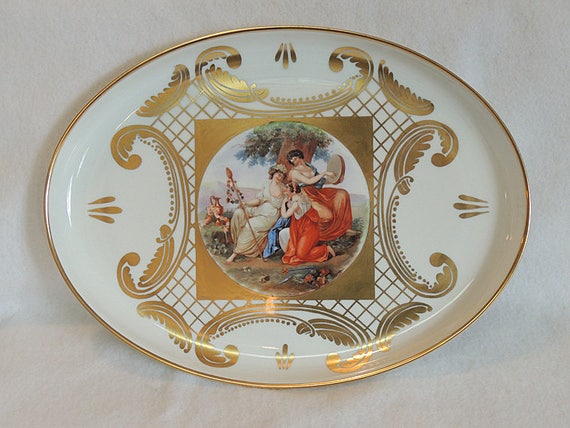 Antique Early Schonwald Beehive Porcelain 12" x 16" Portrait Tray.. Germany.. Very Rare Estate Piece