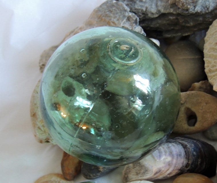 Vintage Japanese GLASS FISHING FLOAT Hand Blown Into Mold