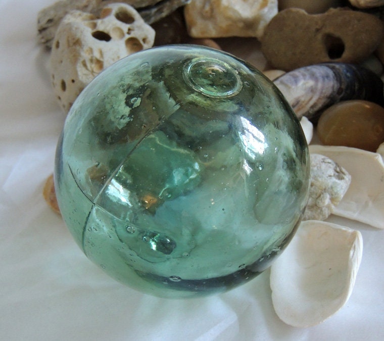 Vintage Japanese GLASS FISHING FLOAT Hand Blown Into Mold.. Number