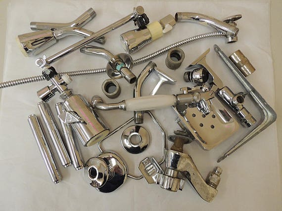 Vintage Mixed Metal Salvage Hardware Chrome Plumbing Pieces For Assemblage Art Sculpture & Craft Supply.. Huge 11 lb Lot (#2)