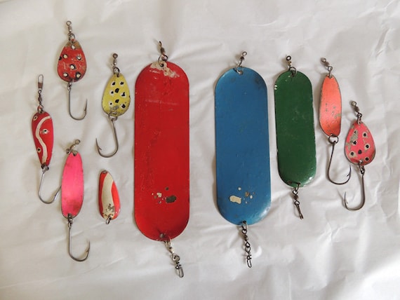 Lot Of 10 Vintage Metal Hand Painted Fishing Spoons, Spinners, Flashers