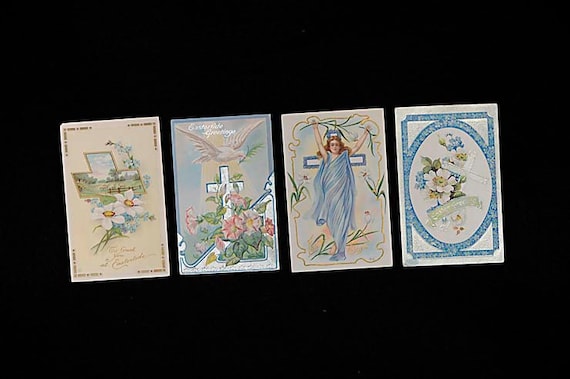 4 Vintage 1900s EMBOSSED EASTER POSTCARDS.. Blues & Pinks Woman Sheep Dove Cross