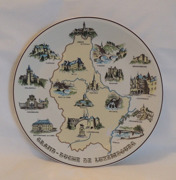 Vintage VILLEROY & BOCH Decorative 10.25"  Map Plate.. Souvenir Locations