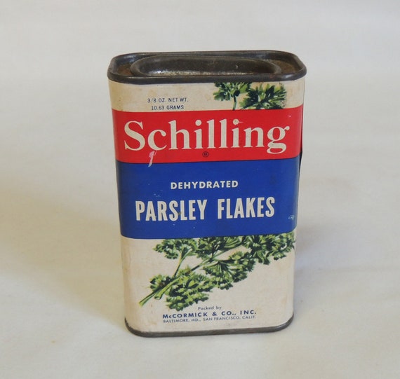 Vintage Schilling Spice Tin.. Parsley Flakes.. 1950s-60s.. With Some Contents