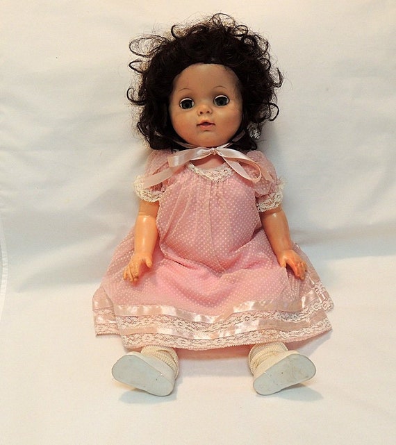 Vintage Drinking Wetting 21" Hard Plastic Toddler Doll..  Sweet Pink Outfit